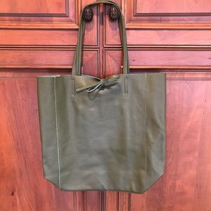 Italian pebble leather tote Moss/teal